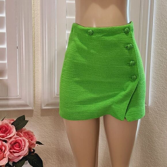 ZARA BLOGGERS FAV TWEED TEXTURED BUTTONS GREEN SKIRT MINI SLIT - Picture 11 of 13